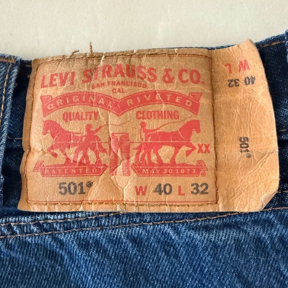 Levis 501 Original Fit Mens Jeans 40x32 Blue Denim‎ Button Fly Straight Leg